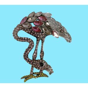 Pink Flamingo Rhinestone Brooch Statement Pin Large Tropical Coastal Barbiecore
